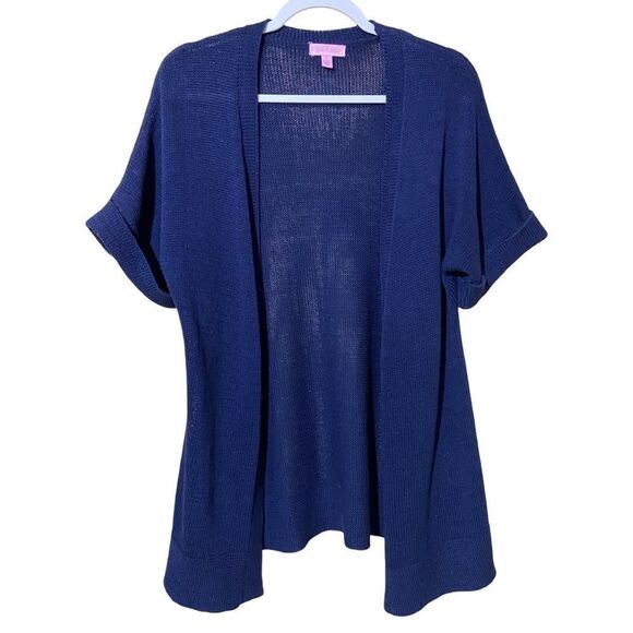 Lilly Pulitzer Short Sleeve Open Front Navy Sweater - Picture 1 of 5